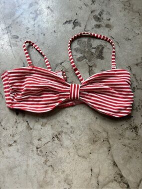 Abercrombie & Fitch Red and White Striped Bikini Top with Knot Detail